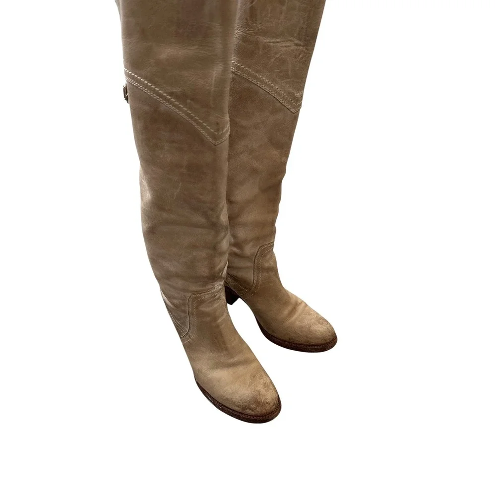 Western Frye Shirley Over The Knee Leather Boots 8.5 Tan Block Heel Tall Boho